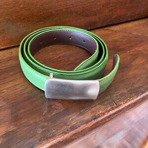Vintage Coach Green Leather Belt w/Nickel Buckle, size Large